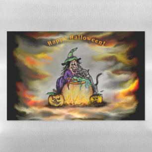 Witch and black Cat, Happy Halloween! Magnetic Dry Erase Sheet