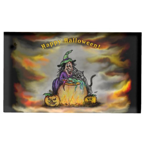 Witch and black Cat Happy Halloween Place Card Holder