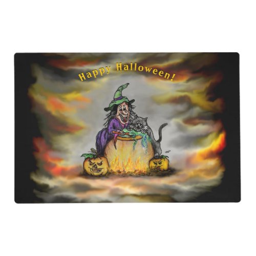 Witch and black Cat Happy Halloween Placemat
