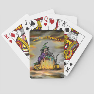 Witch and black Cat, Happy Halloween! Poker Cards