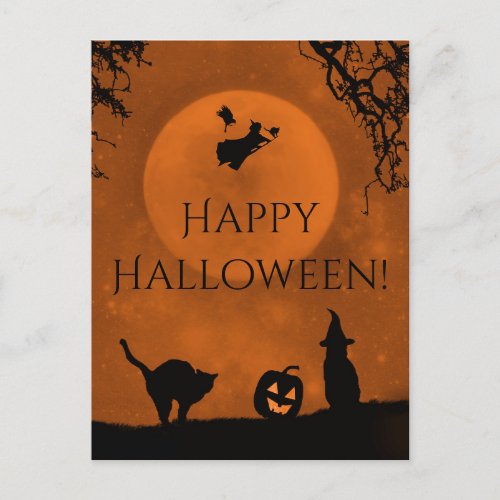 Witch and Black Cat Happy Halloween Postcards
