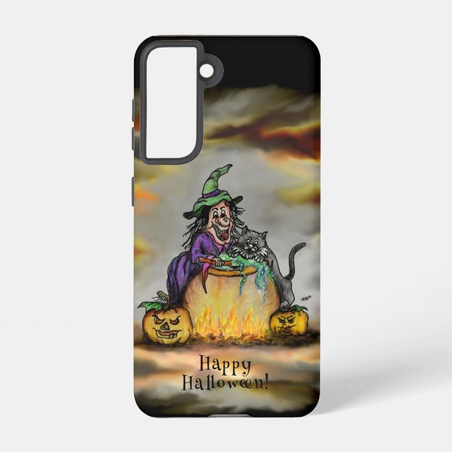 Witch and black Cat, Happy Halloween! Samsung Galaxy Case (Back)
