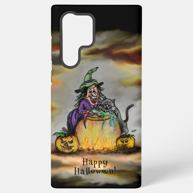 Witch and black Cat, Happy Halloween! Samsung Galaxy Case (Back)