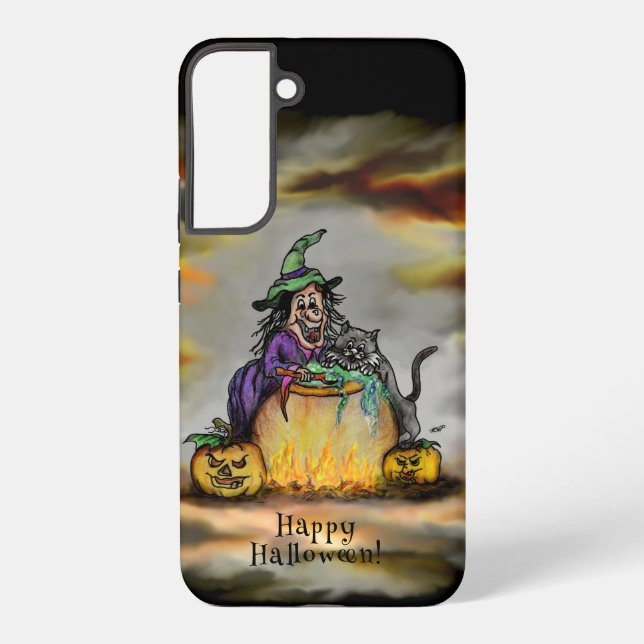 Witch and black Cat, Happy Halloween! Samsung Galaxy Case (Back)