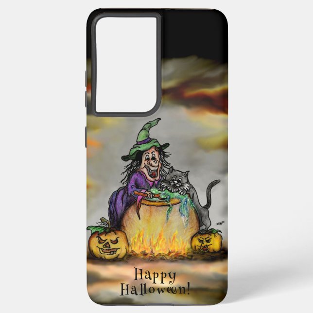 Witch and black Cat, Happy Halloween! Samsung Galaxy Case (Back)