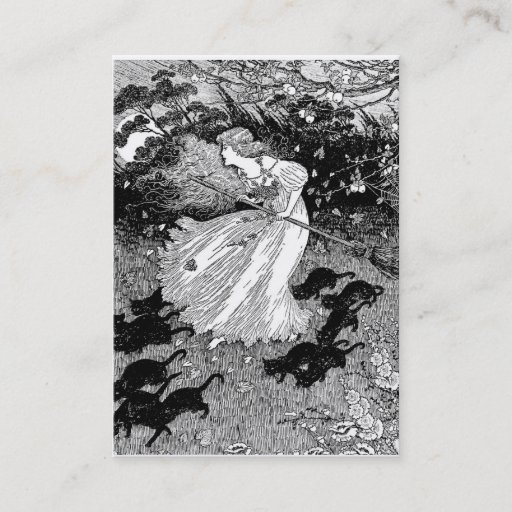 Customizable Witch and black cats in moonlight business card templates