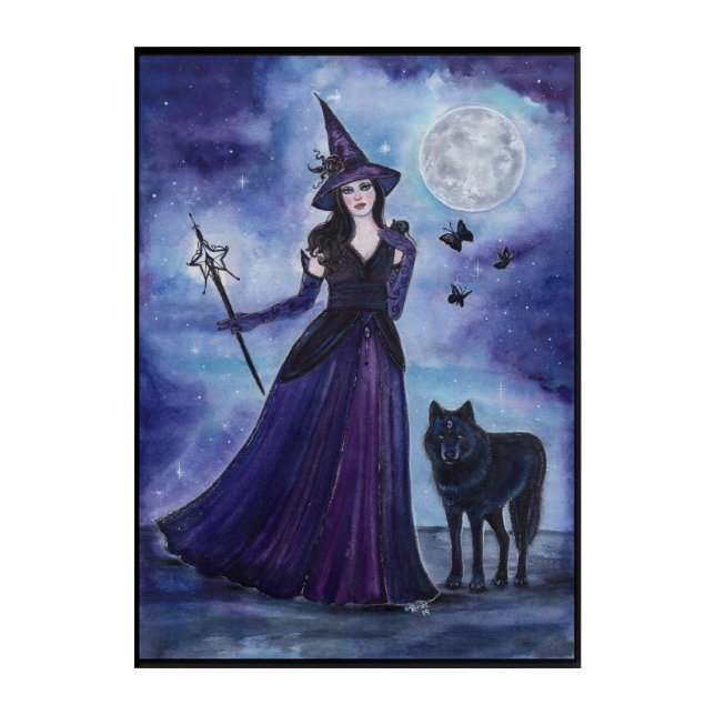 Witch and black wolf by Renee Lavoie Acrylic Print (Front)
