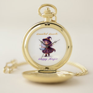 Witch and Boo Besties Cute Halloween Magic Pocket Watch