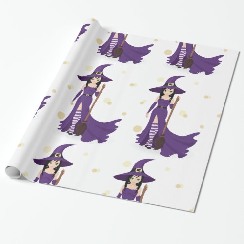 Witch And Broom Glossy Wrapping Paper