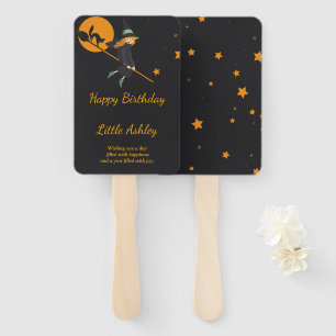 witch and cat birthday hand fan