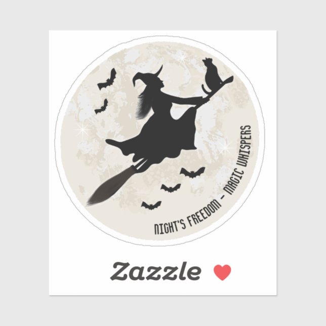 witch and cat flying on a broom sticker (Sheet)