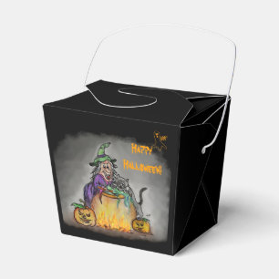 Witch and cat, Happy Halloween! Favor Boxes