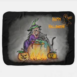 Witch and cat, Happy Halloween! Receiving Blanket
