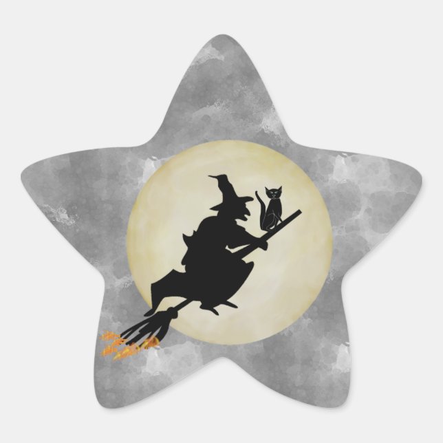 Witch and Cat Star Sticker (Front)