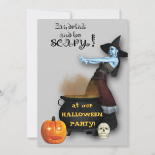 Witch and Cauldron Halloween Party Invitation