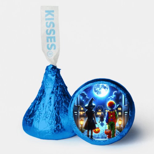 Witch and Clown looking at a Monster Halloween Hersheys Kisses