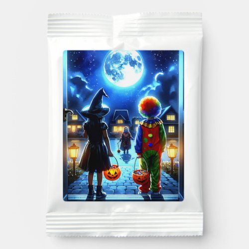 Witch and Clown looking at a Monster Halloween Hot Chocolate Drink Mix