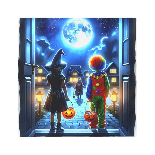 Witch and Clown looking at a Monster Halloween Metal Print