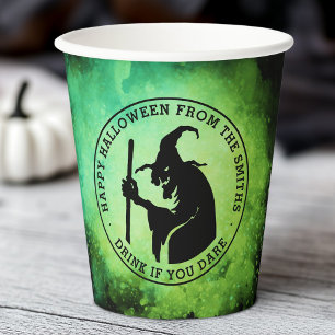 Witch and custom text green black Halloween Paper Cups