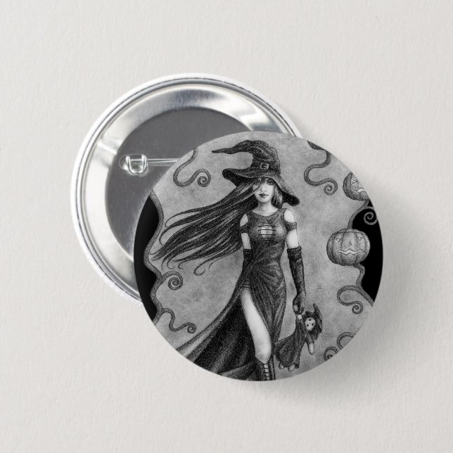 Witch and Doll Halloween Button (Front & Back)