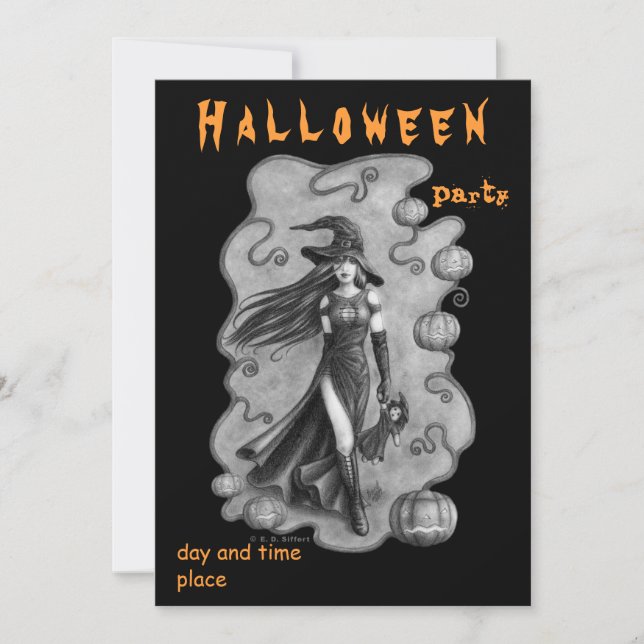 Witch and Doll Halloween invitation (Front)