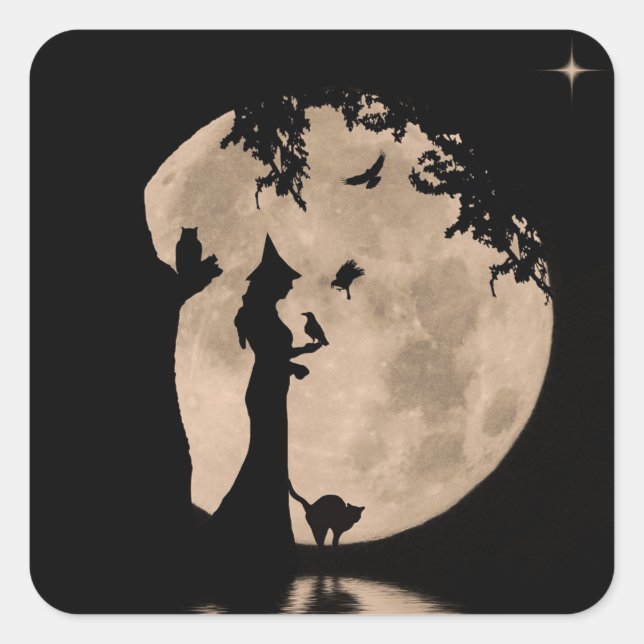Witch and Familiars Halloween Cute Square Sticker (Front)