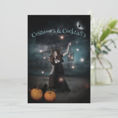 Witch and Fireflies Halloween Party Invitation