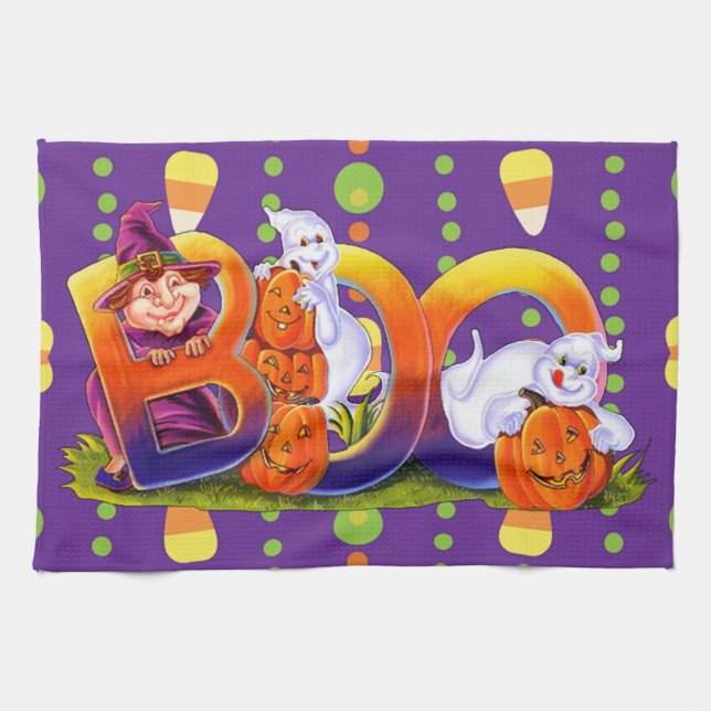 Witch and Ghost Boo Kitchen Towel (Horizontal)