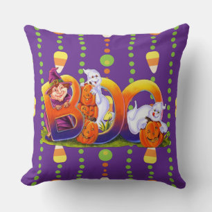 Witch and Ghost Boo Throw Pillow