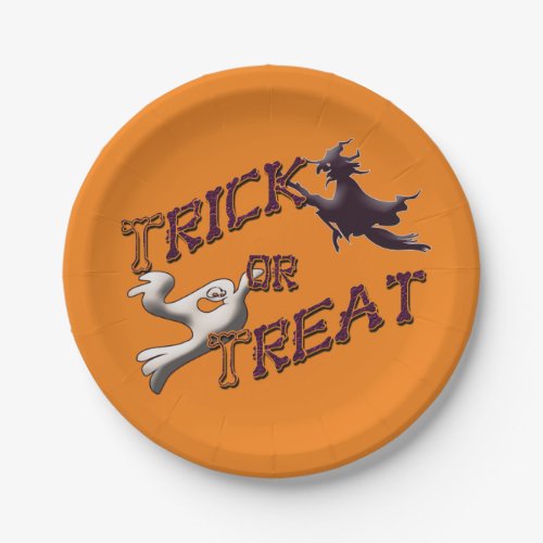 Witch and Ghost Trick or Treat Halloween Plates
