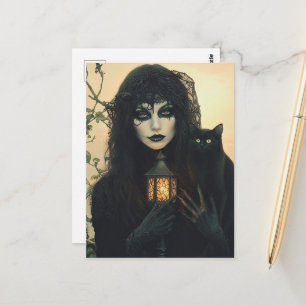 Witch and Her Black Cat Postcard