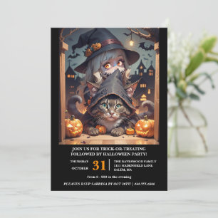 Witch and Her Cat Halloween Party Invitation
