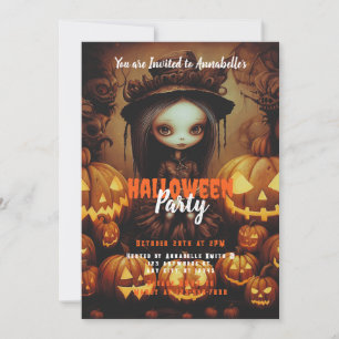 Witch and Jack-O' Lanterns Halloween Party Invitation