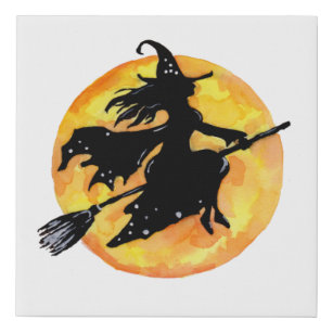 Witch and Moon Faux Canvas Print