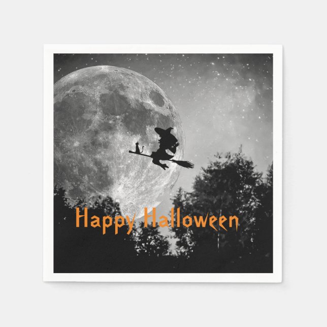 Witch and Moon Halloween Customizable Paper Napkins (Front)