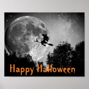 Witch and Moon Halloween Customizable   Poster