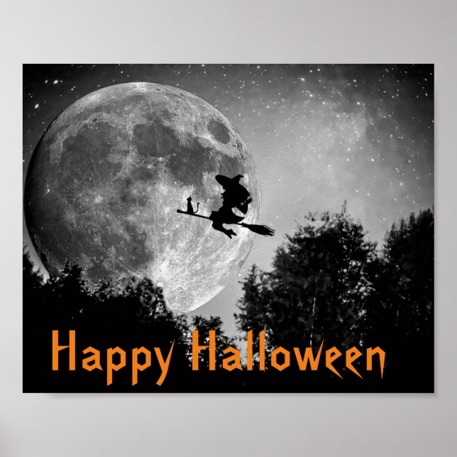 Witch and Moon Halloween Customizable   Poster (Front)