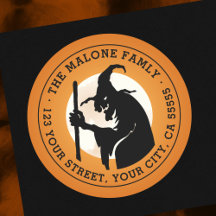 Witch and moon Halloween orange return address