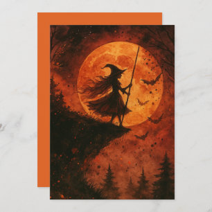 Witch and Moonlight Cliff   Spooky Halloween Card
