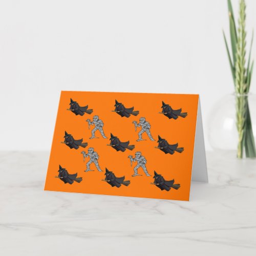 Witch and Mummy Pattern Halloween Greeting Card