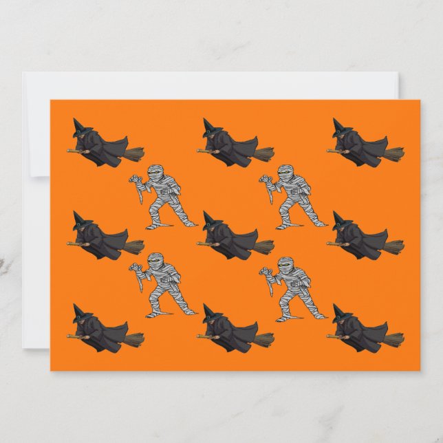 Witch and Mummy Pattern Halloween Party Invite (Front)