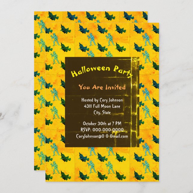 Witch and Mummy Pattern Halloween Retro Invitation (Front/Back)