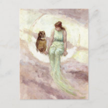 Witch and Owl on the Moon Vintage Watercolor