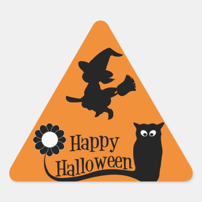 Witch And Owl Triangle Sticker (Front)