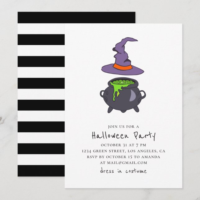 Witch and poison. Black and white Halloween party Invitation (Front/Back)