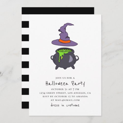 Witch and poison Black and white Halloween party Invitation