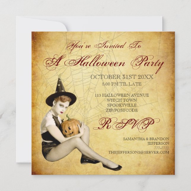 Witch and Pumpkin Halloween Party Invitation (Front)