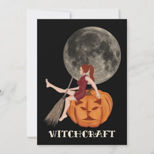 Witch and pumpkin Witchcraft for Halloween Holiday Card