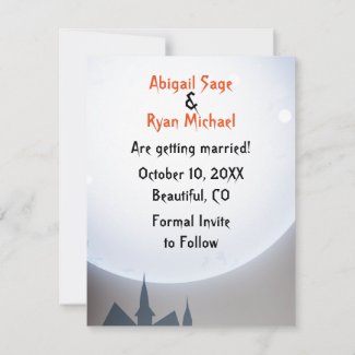 Witch and Skull Couple Full Moon Halloween Wedding Save The Date