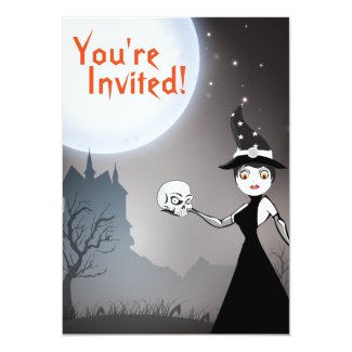 Witch and Skull Couple Halloween Party Invitation